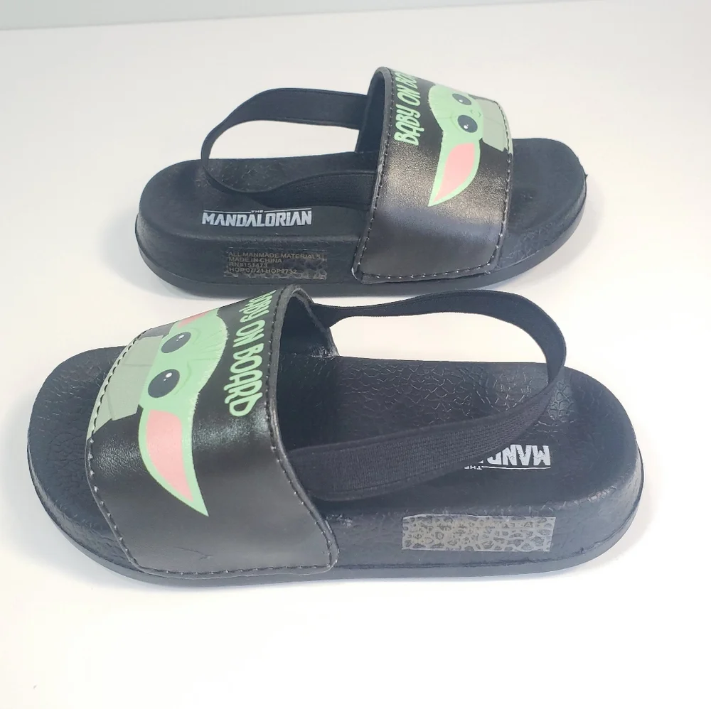 8K BABY YODA ON BOARD Slides Black Green Toddler Size 8K (Unisex)